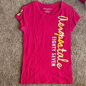 Aeropostale Red Tee with Yellow and White Graphics